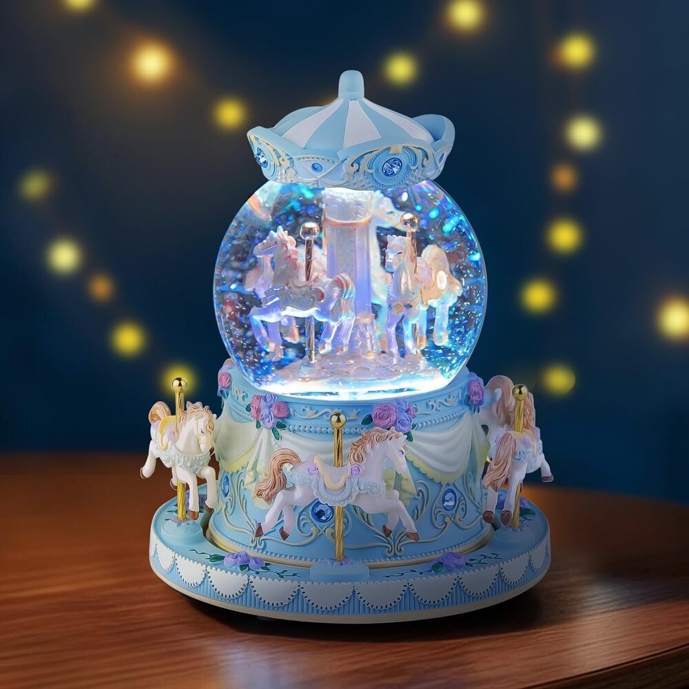 2386 Music Box Carousel Snow Globe, Anniversary Christmas Birthday Gifts